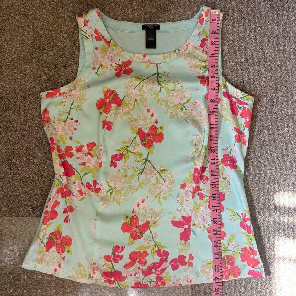 Ann Taylor Sleeveless Tank Top in Sea-foam Green with Red Floral Print, MP - Picture 5 of 6